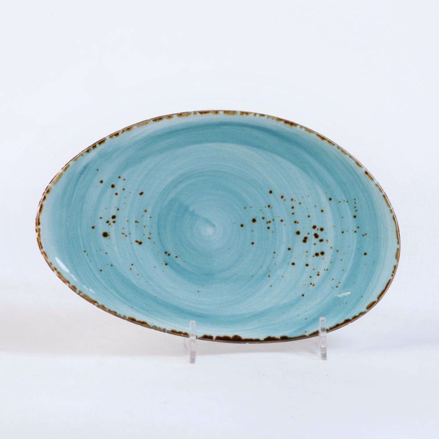 Dinnerware * | Simon Gault Caf Series Blue Speckle Oval Platter 35.5Cm Shoping Model