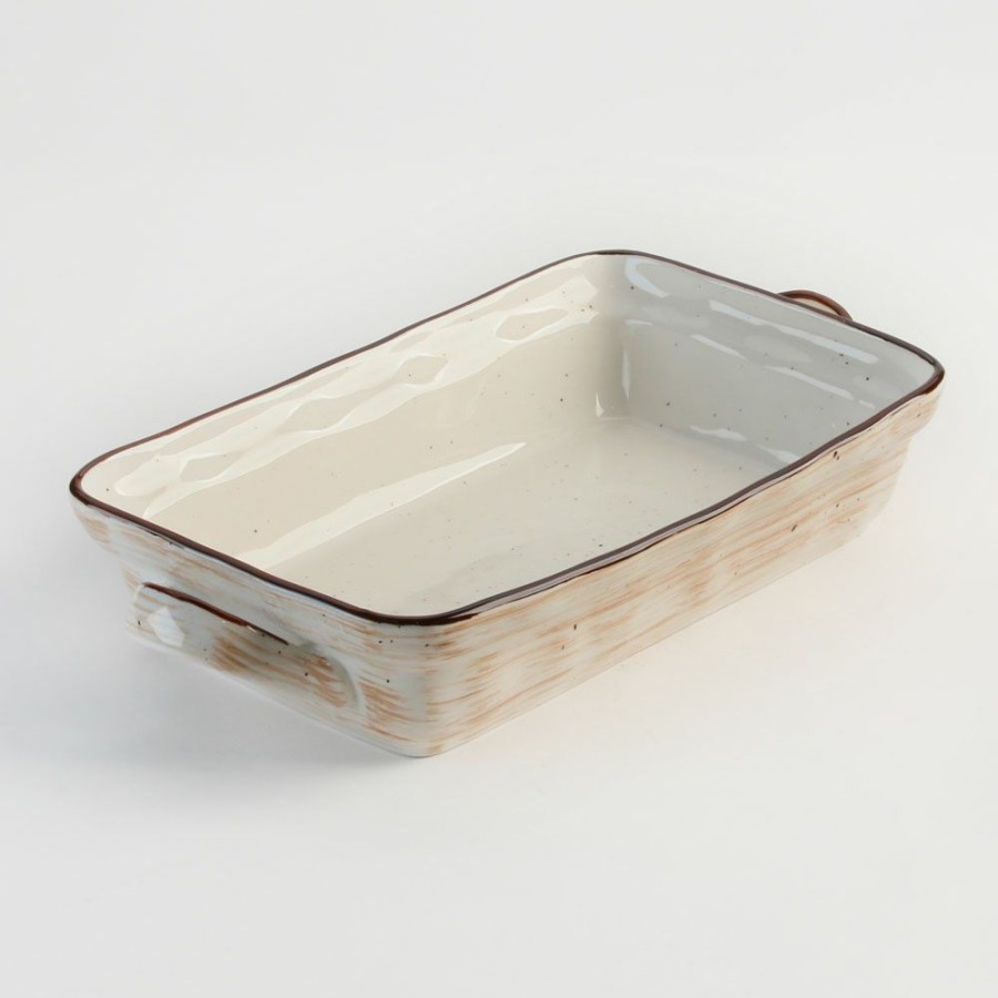 Bakeware * | Simon Gault Organics White Speckle Baker With Handles 35.5Cm Affordable Price