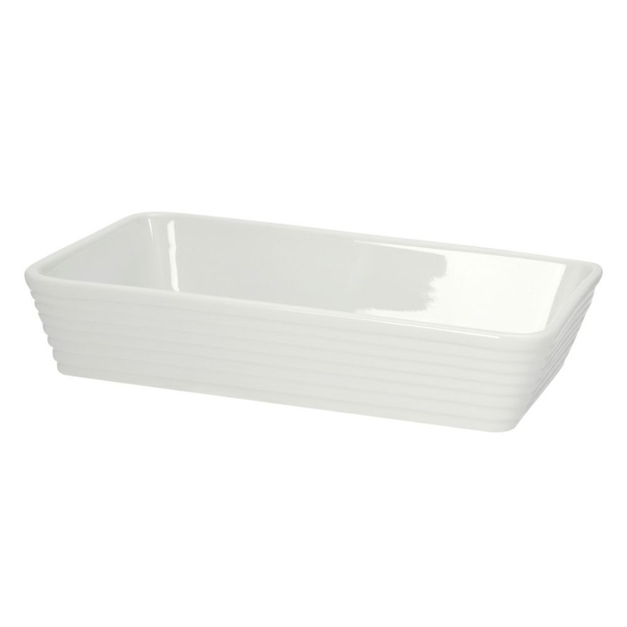 Bakeware * | Simon Gault Classic Ribbed White Rectangle Baker 30Cm Latest Fashion