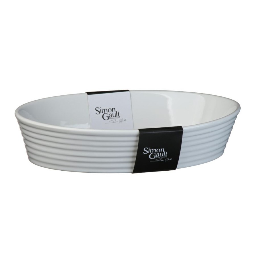 Bakeware * | Simon Gault Classic Ribbed White Oval Baker 30Cm Limited Edition